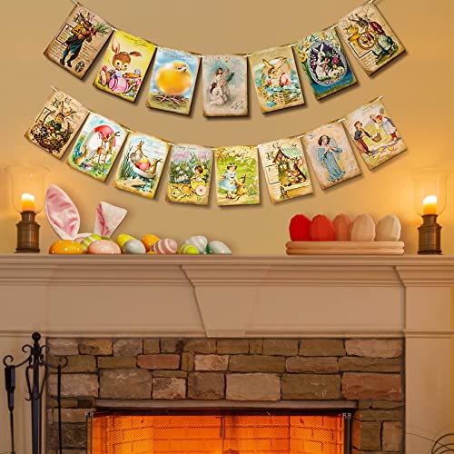 Easter Banner, Vintage Easter Decor for Fireplace Mantel, Easter Banner Decorations