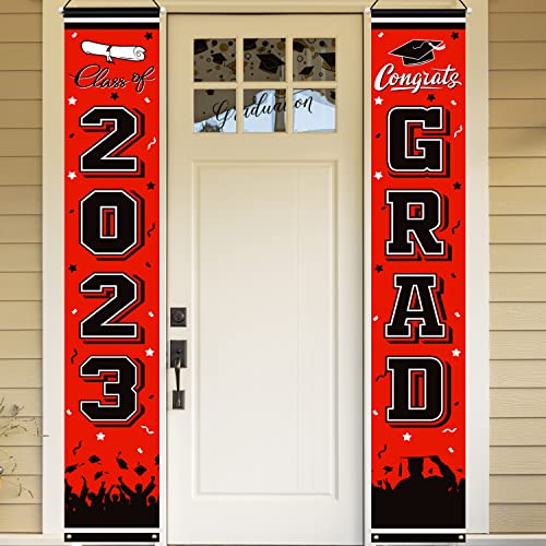 2023 Graduation Party Decorations Porch Sign Banner Red Large Congrats Grad Party Supplies Decorations Door Banner for Graduation Party