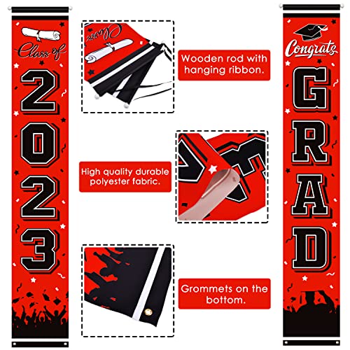 2023 Graduation Party Decorations Porch Sign Banner Red Large Congrats Grad Party Supplies Decorations Door Banner for Graduation Party