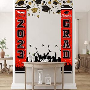 2023 Graduation Party Decorations Porch Sign Banner Red Large Congrats Grad Party Supplies Decorations Door Banner for Graduation Party