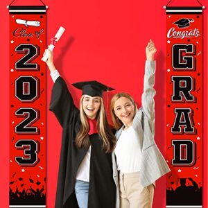 2023 Graduation Party Decorations Porch Sign Banner Red Large Congrats Grad Party Supplies Decorations Door Banner for Graduation Party