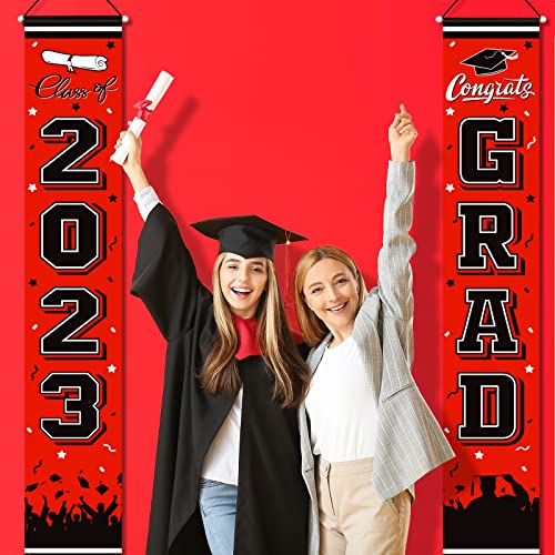 2023 Graduation Party Decorations Porch Sign Banner Red Large Congrats Grad Party Supplies Decorations Door Banner for Graduation Party