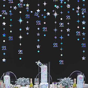 iridescent number 21 circle dot twinkle star garland metallic holographic hanging streamer bunting banner backdrop decoration girls 21st birthday finally legal twenty one anniversary party supplies