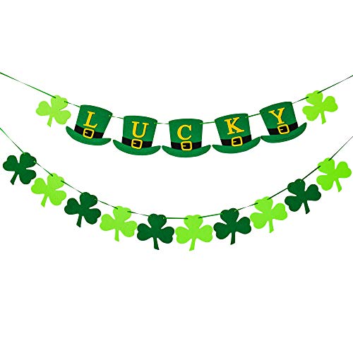 St Patricks Day Decorations Banner - Felt Shamrock Garland saint Patricks Day for the home Decorations Irish pattys ornaments leprechaun hat