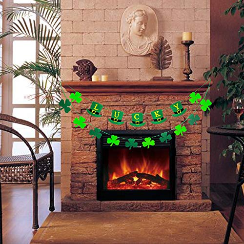 St Patricks Day Decorations Banner - Felt Shamrock Garland saint Patricks Day for the home Decorations Irish pattys ornaments leprechaun hat