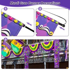 Mardi Gras Decor, Mardi Gras Backdrop Banner, Mardi Gras Porch Signs Hanging Banner, Carnival Fleur De Lis Fan Bunting Flag, Mardi Gras Outdoor Hanging Decorations for Masquerade Parade Float Party