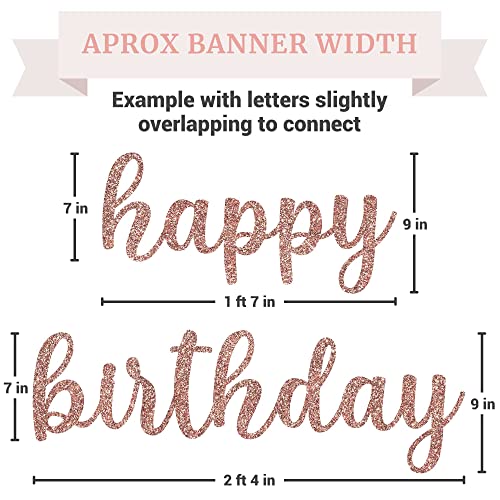 Pre-Strung Happy Birthday Banner - NO DIY - Rose Gold Glitter Birthday Banner in Script - Pre-Strung Garland on 6 ft Strands - Rose Gold Birthday Party Decorations & Decor. Did we mention no DIY?