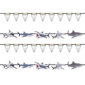 Beistle 4 Piece Shark Banners For Ocean Beach Under The Sea Theme Party Luau Decorations, Birthday Décor, Baby Shower Celebration, 5.25" x 5', Off-White/Gray/Black