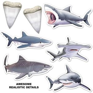 Beistle 4 Piece Shark Banners For Ocean Beach Under The Sea Theme Party Luau Decorations, Birthday Décor, Baby Shower Celebration, 5.25" x 5', Off-White/Gray/Black