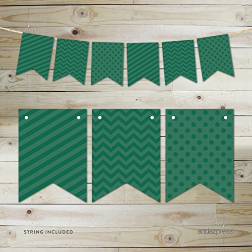 Andaz Press Hanging Bunting Banner Party Decor with String, Emerald Forest Green, 9-feet, 1-Set