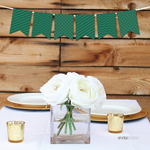 Andaz Press Hanging Bunting Banner Party Decor with String, Emerald Forest Green, 9-feet, 1-Set