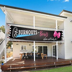 ZDX Burnouts or Bows Gender Reveal Theme Banner With 13 Feet White Rope (118 x 20 inches) Kids Baby Shower Party Banner Decor Photography Backdrops Outdoor & Indoor Hanging Cake Table Supplies Banner