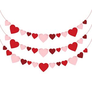 felt red valentines heart banner – no diy required, 3 strings | red heart garland for romantic decorations special night | heart decorations, valentines day garland for valentines day decorations