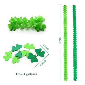 Green Tissue Paper Leaf Garland for St Patricks Party Decoration Four Leaf Shamrock Clover Steamers Spring Party Decor Backdrop Banner Hanging Irish Birthday Wedding Baby Shower Party Supplies