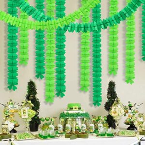 Green Tissue Paper Leaf Garland for St Patricks Party Decoration Four Leaf Shamrock Clover Steamers Spring Party Decor Backdrop Banner Hanging Irish Birthday Wedding Baby Shower Party Supplies