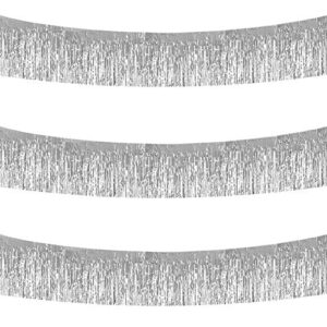 beishida 3 packs metallic foil fringe garland silver wall hanging tinsel fringe banners for car parade floats bridal shower wedding birthday easter graduation holiday party decoration(30 feet)