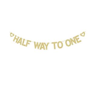 half way to one banner, baby’s 6 months old birthday, half a year old birthday party gold gliter paper sign backdrops
