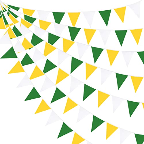 32Ft Yellow Green White Pennant Banner Fabric Triangle Flag Bunting Garland for Spring Summer Party Decorations Birthday Wedding Engagement Baby Shower Tea Party Outdoor Garden Hanging Decorations