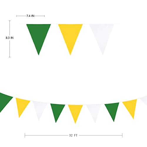 32Ft Yellow Green White Pennant Banner Fabric Triangle Flag Bunting Garland for Spring Summer Party Decorations Birthday Wedding Engagement Baby Shower Tea Party Outdoor Garden Hanging Decorations