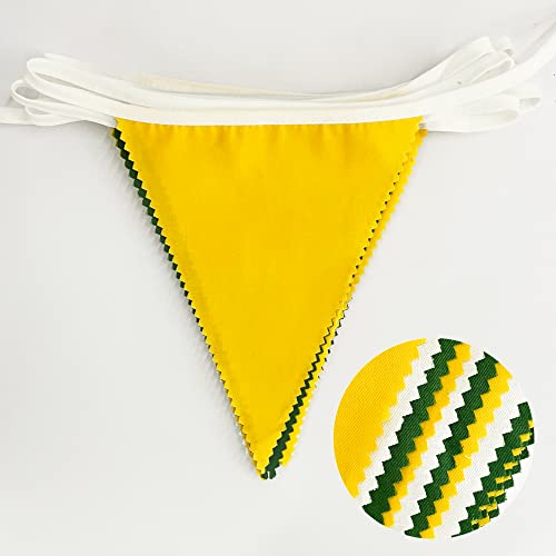 32Ft Yellow Green White Pennant Banner Fabric Triangle Flag Bunting Garland for Spring Summer Party Decorations Birthday Wedding Engagement Baby Shower Tea Party Outdoor Garden Hanging Decorations