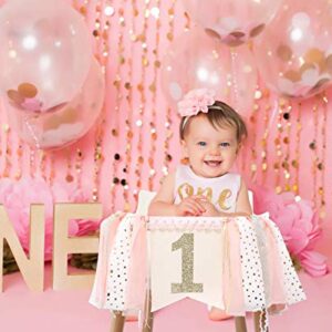 1st Birthday Banner For Baby - Pink Party Theme Pull Flag，highchair Banner - Flag On The Cake, Birthday Banner - Photo Booth Props, Cute Party Favor Supplies (Pink 1st banner)