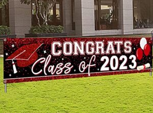 large congrats class of 2023 banner red backdrop graduation 2023 yard sign for graduation party supplies graduation decorations 2023 (red)