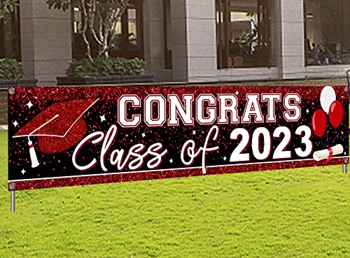 Large Congrats Class of 2023 Banner Red Backdrop Graduation 2023 Yard Sign for Graduation Party Supplies Graduation Decorations 2023 (Red)