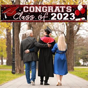 Large Congrats Class of 2023 Banner Red Backdrop Graduation 2023 Yard Sign for Graduation Party Supplies Graduation Decorations 2023 (Red)