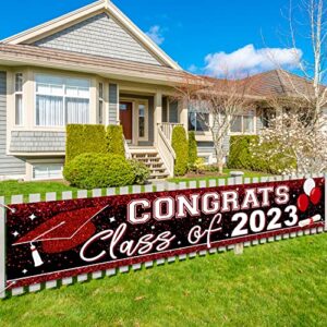 Large Congrats Class of 2023 Banner Red Backdrop Graduation 2023 Yard Sign for Graduation Party Supplies Graduation Decorations 2023 (Red)