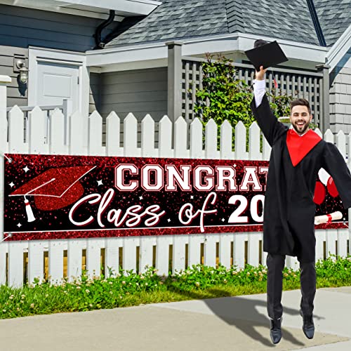 Large Congrats Class of 2023 Banner Red Backdrop Graduation 2023 Yard Sign for Graduation Party Supplies Graduation Decorations 2023 (Red)