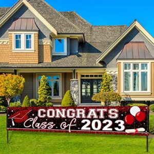 Large Congrats Class of 2023 Banner Red Backdrop Graduation 2023 Yard Sign for Graduation Party Supplies Graduation Decorations 2023 (Red)