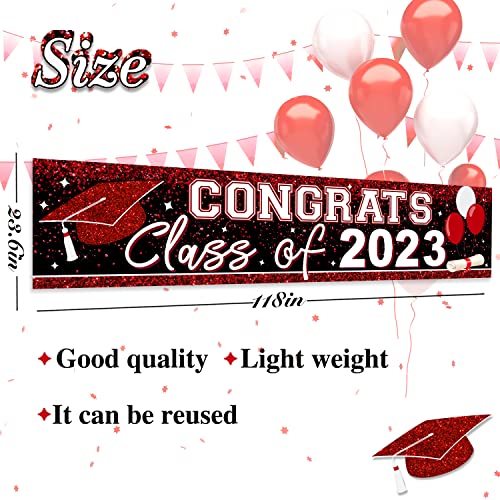 Large Congrats Class of 2023 Banner Red Backdrop Graduation 2023 Yard Sign for Graduation Party Supplies Graduation Decorations 2023 (Red)