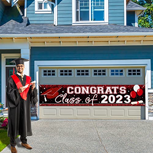 Large Congrats Class of 2023 Banner Red Backdrop Graduation 2023 Yard Sign for Graduation Party Supplies Graduation Decorations 2023 (Red)
