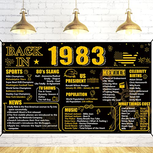 Trgowaul 40th Birthday Anniversary Decorations for Women Men Born in 1983, Back in 1983 Birthday Poster Banner, 40 Year Ago 1983 Birthday Party Supplies, Vintage 1983 40th Anniversary Reunion Gifts