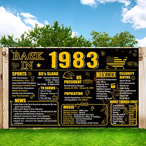 Trgowaul 40th Birthday Anniversary Decorations for Women Men Born in 1983, Back in 1983 Birthday Poster Banner, 40 Year Ago 1983 Birthday Party Supplies, Vintage 1983 40th Anniversary Reunion Gifts