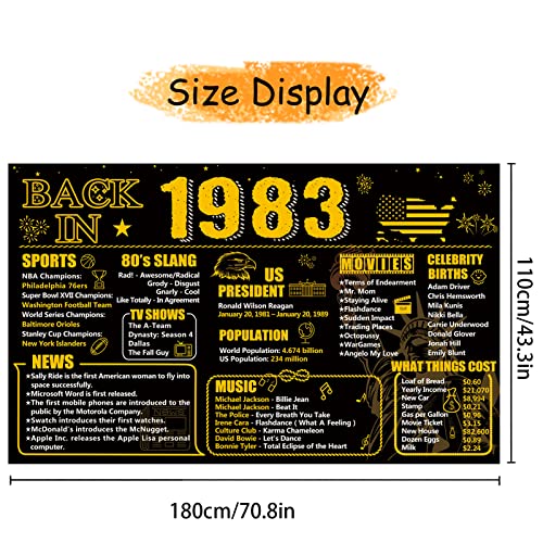 Trgowaul 40th Birthday Anniversary Decorations for Women Men Born in 1983, Back in 1983 Birthday Poster Banner, 40 Year Ago 1983 Birthday Party Supplies, Vintage 1983 40th Anniversary Reunion Gifts