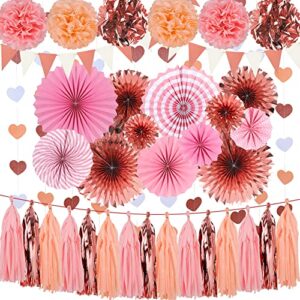 71pcs valentines day rose gold pink hanging paper fans decorations – wedding bachelorette party barbecue birthday party holidays picnic circus new years day party photo booth backdrops decorations