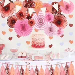 71pcs Valentines Day Rose Gold Pink Hanging Paper Fans Decorations - Wedding Bachelorette Party Barbecue Birthday Party Holidays Picnic Circus New Years Day Party Photo Booth Backdrops Decorations