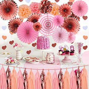 71pcs Valentines Day Rose Gold Pink Hanging Paper Fans Decorations - Wedding Bachelorette Party Barbecue Birthday Party Holidays Picnic Circus New Years Day Party Photo Booth Backdrops Decorations