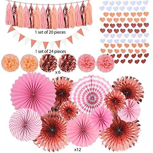 71pcs Valentines Day Rose Gold Pink Hanging Paper Fans Decorations - Wedding Bachelorette Party Barbecue Birthday Party Holidays Picnic Circus New Years Day Party Photo Booth Backdrops Decorations