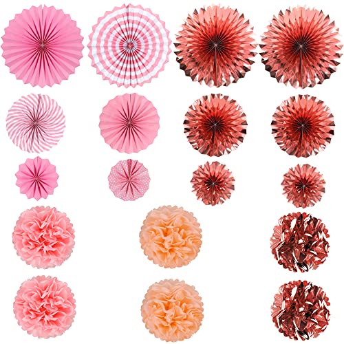 71pcs Valentines Day Rose Gold Pink Hanging Paper Fans Decorations - Wedding Bachelorette Party Barbecue Birthday Party Holidays Picnic Circus New Years Day Party Photo Booth Backdrops Decorations