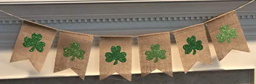 St Patricks Day Garland Decor - Shamrock Glitter Garland Home Decor - St Patricks Day Burlap Banner - Saint Patrick's Day Party Decorations - St Patty's Day Rustic Fireplace Decor by Jolly Jon