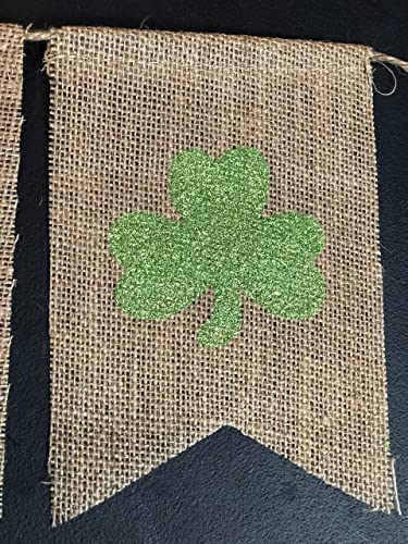 St Patricks Day Garland Decor - Shamrock Glitter Garland Home Decor - St Patricks Day Burlap Banner - Saint Patrick's Day Party Decorations - St Patty's Day Rustic Fireplace Decor by Jolly Jon