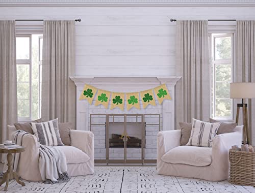 St Patricks Day Garland Decor - Shamrock Glitter Garland Home Decor - St Patricks Day Burlap Banner - Saint Patrick's Day Party Decorations - St Patty's Day Rustic Fireplace Decor by Jolly Jon