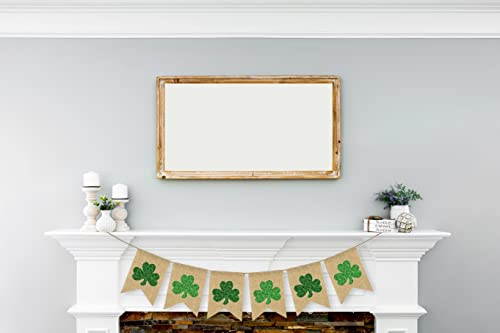 St Patricks Day Garland Decor - Shamrock Glitter Garland Home Decor - St Patricks Day Burlap Banner - Saint Patrick's Day Party Decorations - St Patty's Day Rustic Fireplace Decor by Jolly Jon