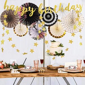 Birthday Decorations, Birthday Decorations for Women and Men Happy Birthday Banners Black Flowers Paper Fans Gold Star Garland for Anniversary Vintage Tea Birthday Party Supplies