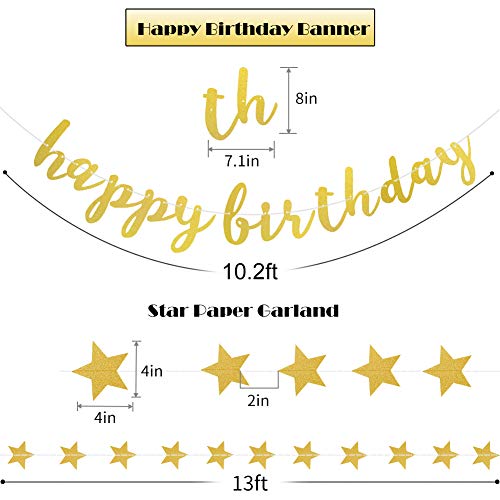 Birthday Decorations, Birthday Decorations for Women and Men Happy Birthday Banners Black Flowers Paper Fans Gold Star Garland for Anniversary Vintage Tea Birthday Party Supplies