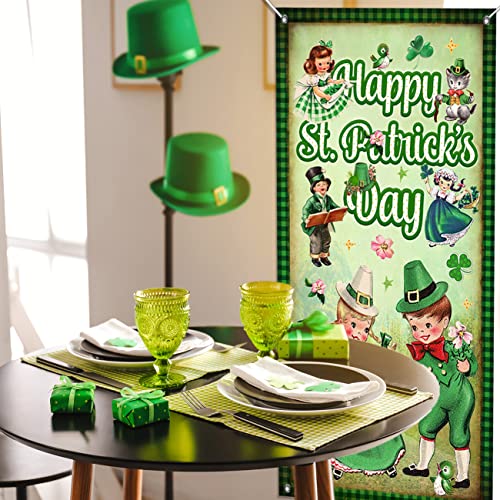 Vintage Happy St. Patrick's Day Door Cover Lucky Green Shamrock Clover St. Patrick 's Day Garland Irish Hanging Banner Decorations for Holiday Party Home Decorations