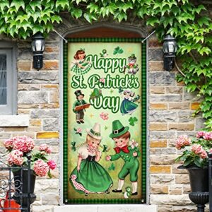 Vintage Happy St. Patrick's Day Door Cover Lucky Green Shamrock Clover St. Patrick 's Day Garland Irish Hanging Banner Decorations for Holiday Party Home Decorations