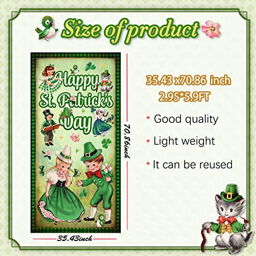 Vintage Happy St. Patrick's Day Door Cover Lucky Green Shamrock Clover St. Patrick 's Day Garland Irish Hanging Banner Decorations for Holiday Party Home Decorations